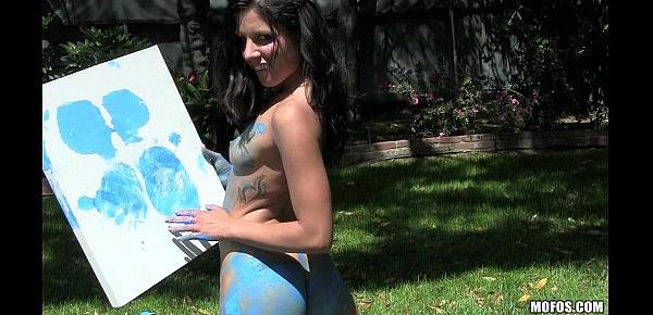  Sun-tanning babe Missy Maze strips off her panties to masturbate